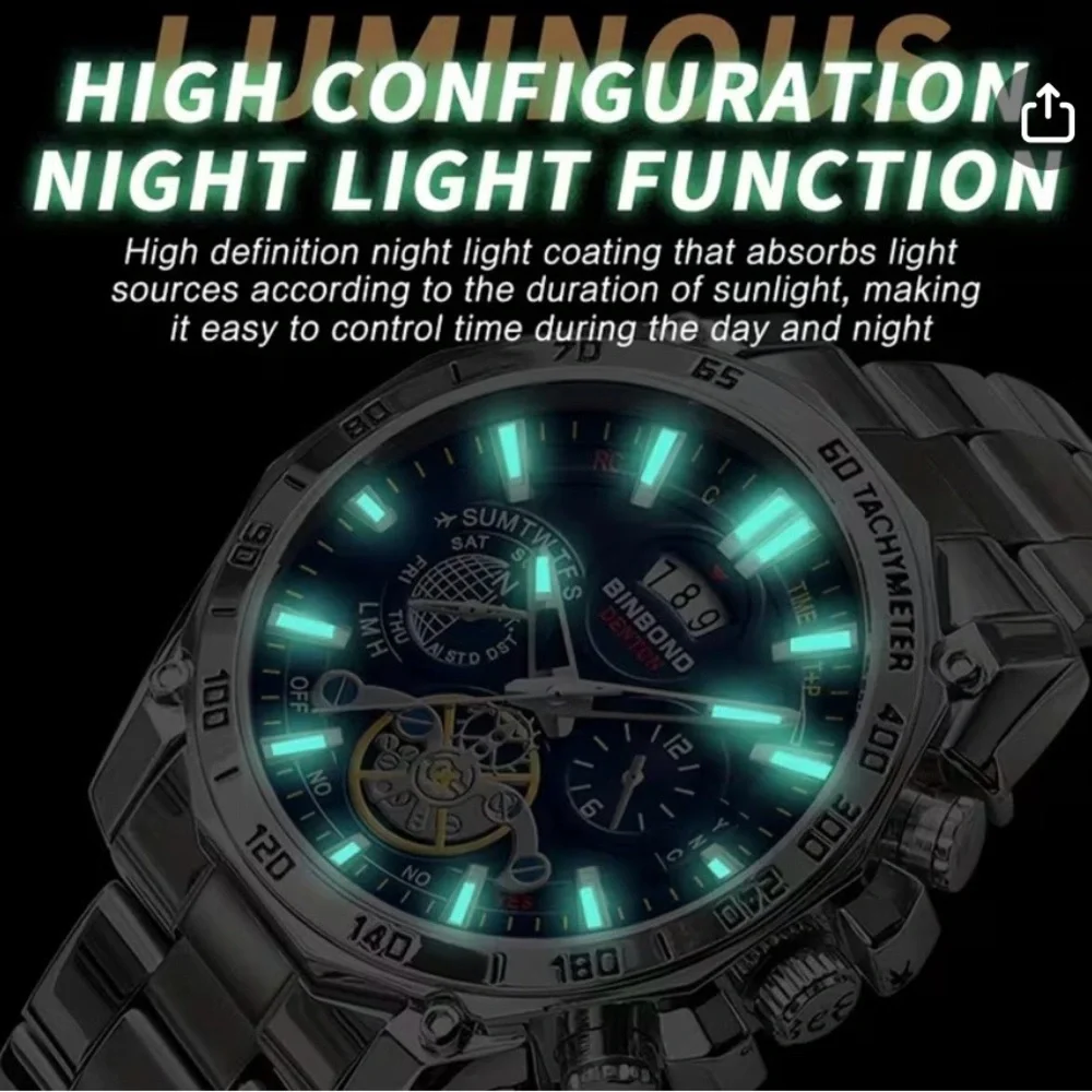 Binbond Bestwin Blue Dial Chronograph Silver Stainless Steel Quartz Watch